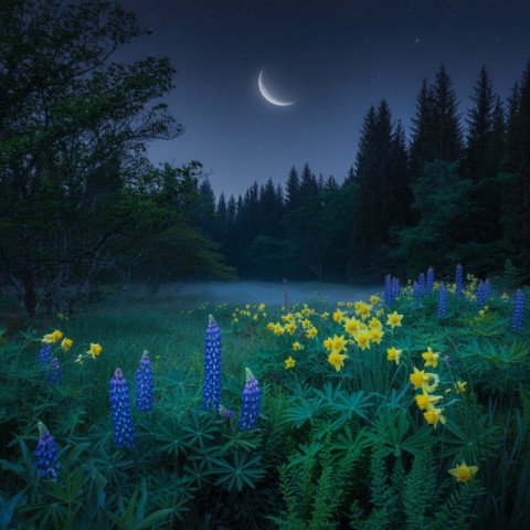 a photograph of a serene forest clearing